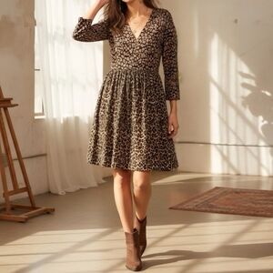 Maeve by Anthropologie Women's Juno Midi Dress Leopard Cheetah Animal Print Sz M